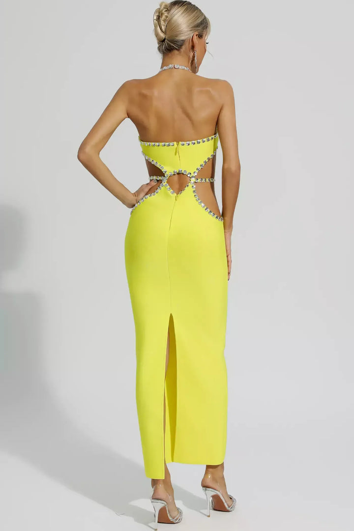 Rhinestone Cut-Out Halter Neck Maxi Dress